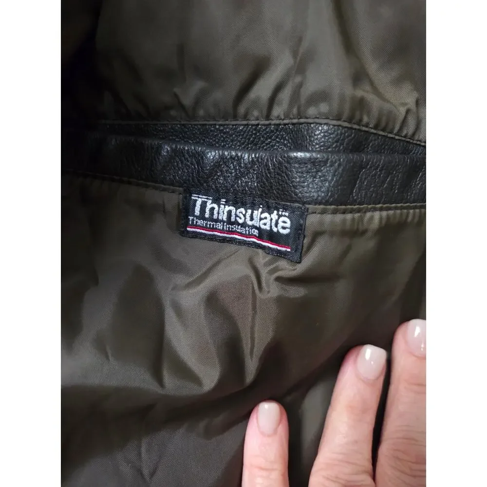 L.L. Bean Men's 40 TALL Leather Bomber Jacket Brown A-2 Flight Thinsulate
